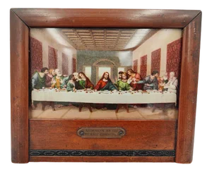 First Communion Souvenir Oil Print Depicting Last Supper, 1890s
