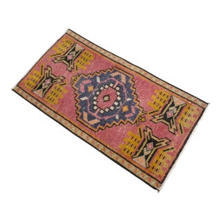 Hand Knotted Small Turkish Rug Door Mat, Entryway Rug, Bath Mat, Kitchen Decor - 1′4″ × 2′6″ For Sale