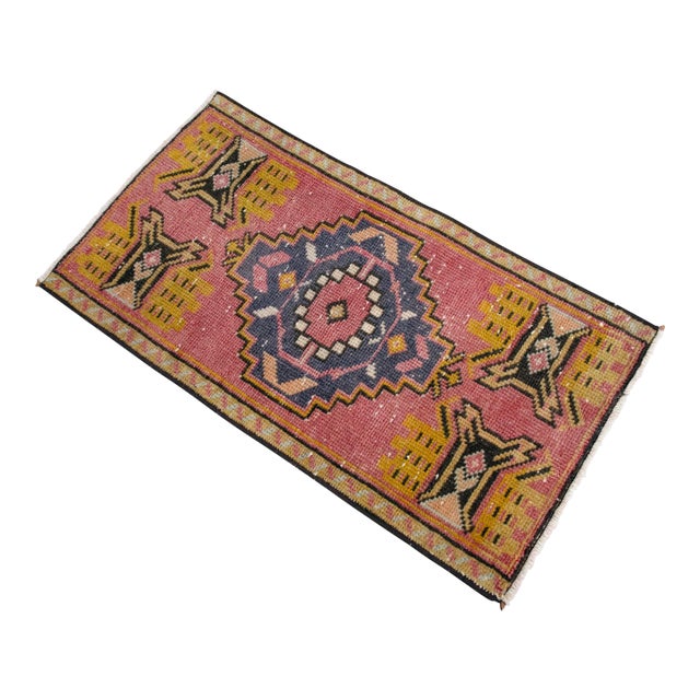 Hand Knotted Small Turkish Rug Door Mat, Entryway Rug, Bath Mat, Kitchen Decor - 1′4″ × 2′6″ For Sale