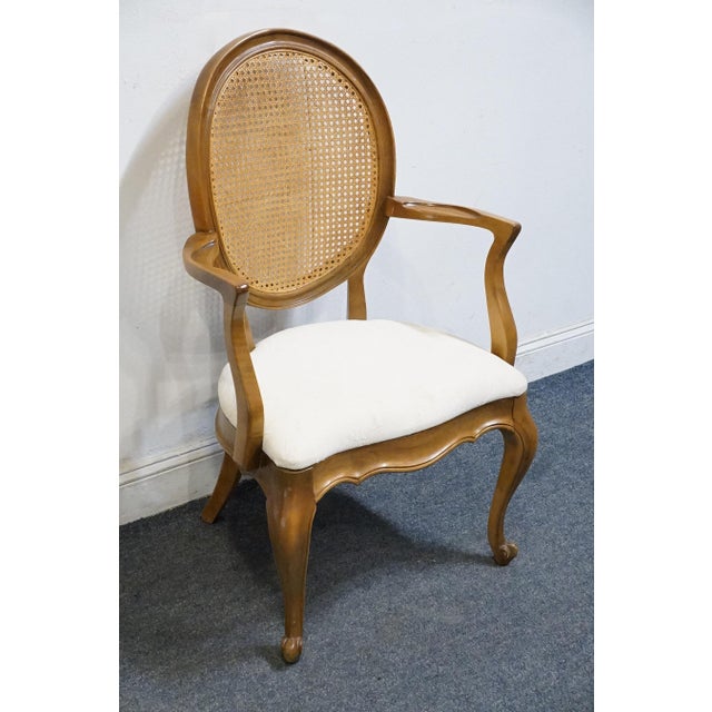 WHITE OF MEBANE Country French Provincial Caned Round Back Dining Arm Chair Upholstery needs to be cleaned or replaced....