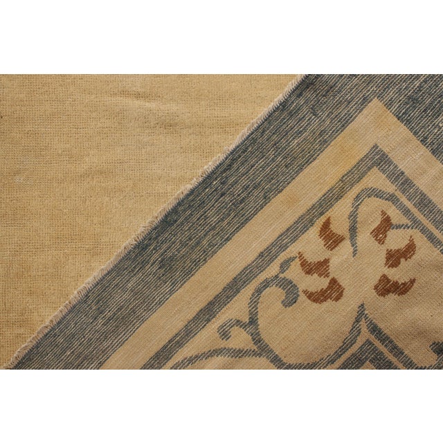 Textile Hand-Knotted Antique Chinese Rug in Beige-Brown, Blue Open Field, Floral Pattern For Sale - Image 7 of 7