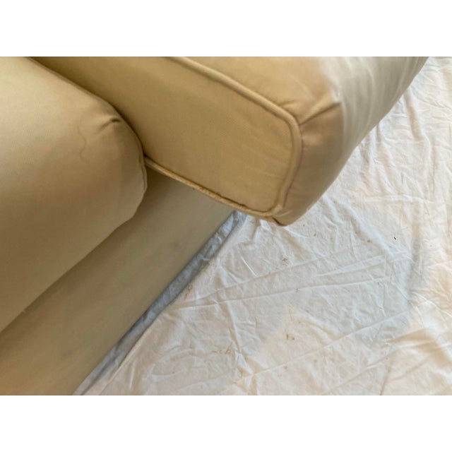 A. Rudin Upholstered Silk Roll Arm Sofa Loose Back &Seat Cushions With Dressmakers Skirt Four Decorative Pillows For Sale - Image 11 of 12