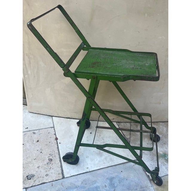 1930s Vintage Green Metal Cart, C. 1930's For Sale - Image 5 of 7