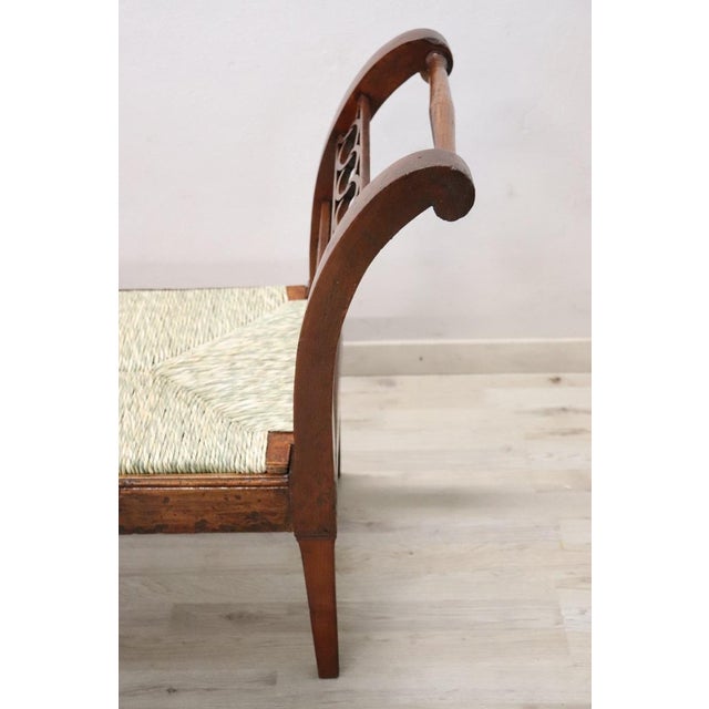 Antique Walnut Bench with Straw Seat For Sale - Image 6 of 16