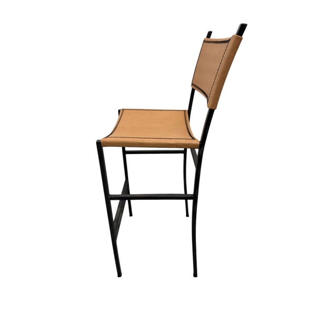 Early 21st Century Sol & Luna Tan Leather and Iron Bar Stool, a Showroom Sample For Sale - Image 5 of 9