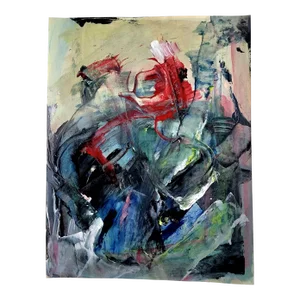 Original Contemporary Abstract Acrylic Painting on Paper, 2019 Untitled Rose Garden