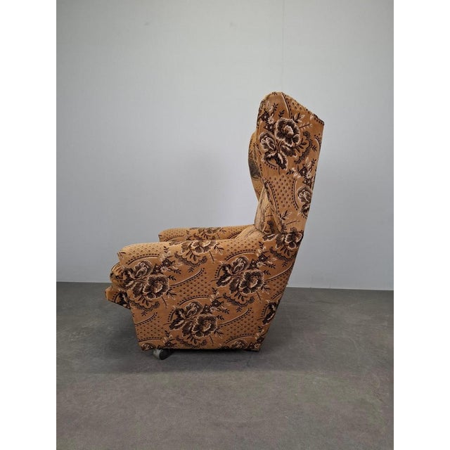 Textile Mid-Century Czech Plush Wingback Recliner Chair, 1970s For Sale - Image 7 of 18