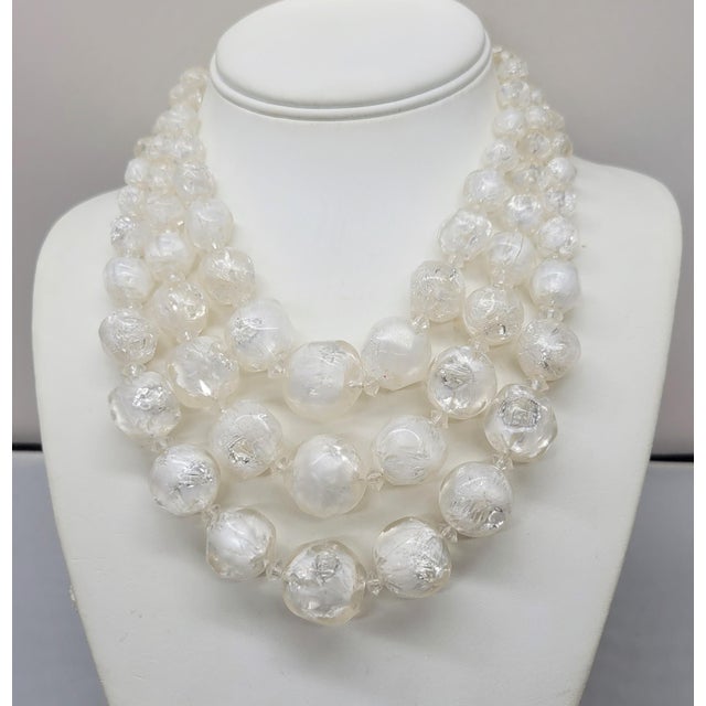 1960s Vintage Signed Hattie Carnegie White/Clear Givre Beaded 3-Strand Necklace For Sale - Image 5 of 10