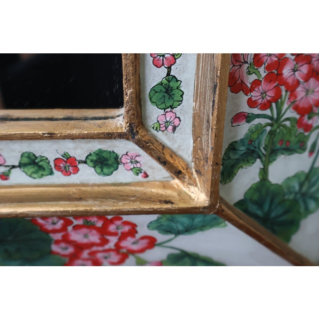 1960s Italian Reverse-Painted Geranium Glass Giltwood Mirror For Sale - Image 13 of 18
