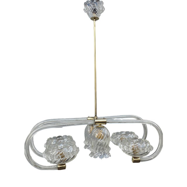 Art Deco Murano and Brass Navetta Chandelier from Barovier, 1930s For Sale