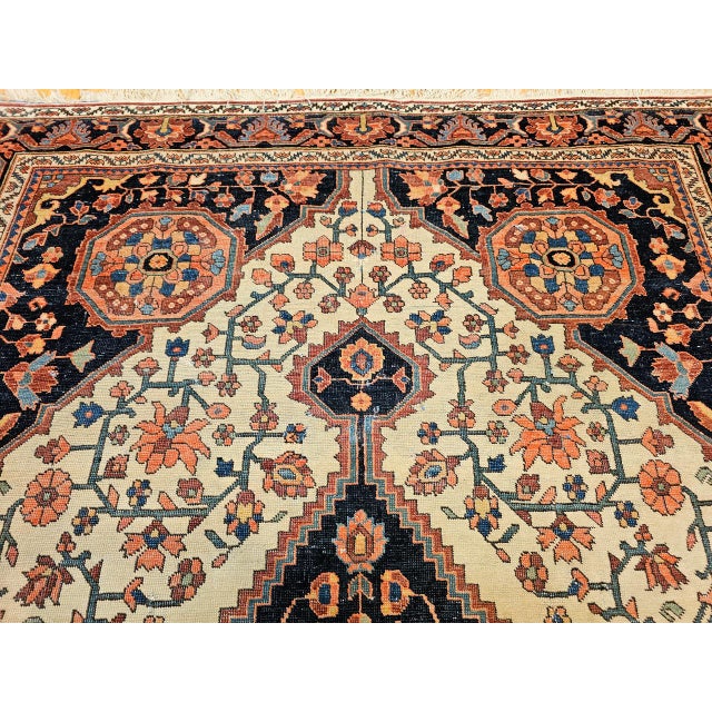 19th Century Persian Farahan Sarouk Rug, Hand-Knotted Wool, Floral Medallion Pattern, Ivory & Blue, 5x7 For Sale - Image 13 of 17