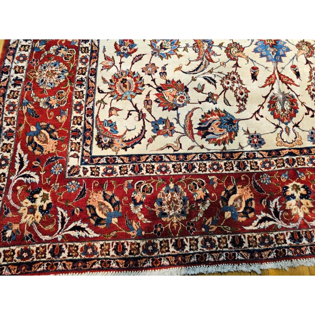 Vintage Persian Isfahan Rug, Hand-Knotted Wool, Allover Floral Pattern, Ivory & Red, 10x14 For Sale - Image 13 of 14