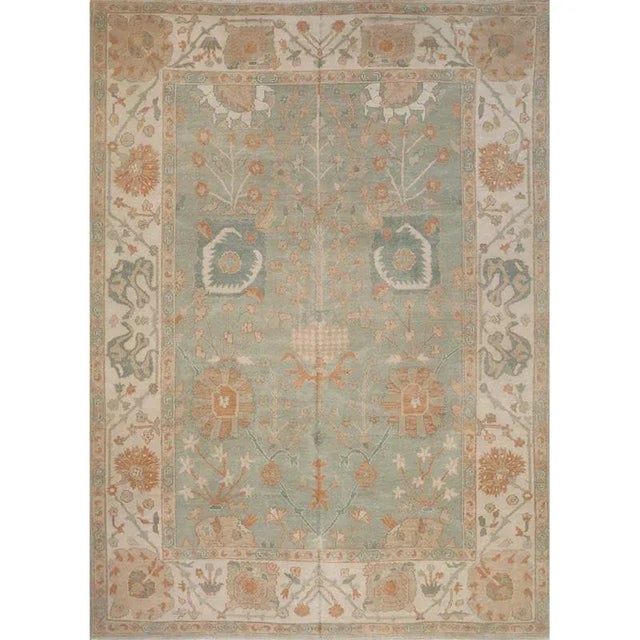 Textile Handwoven Green Turkish Oushak Area Rug 9'2" X 12'10" For Sale - Image 7 of 7