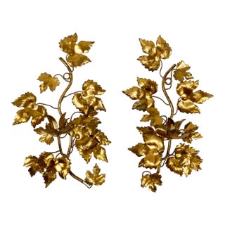 Vintage Italian Gilt Tole Metal Wall Candle Sconces, a Pair For Sale