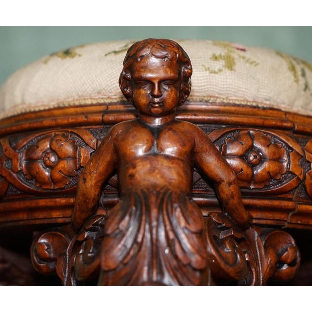 Anitque Victorian Carved Ottoman, 1840s For Sale - Image 10 of 14
