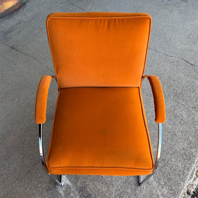 Milo Baughman Mid Century Chrome and Orange Velvet For Sale In Cleveland - Image 6 of 12