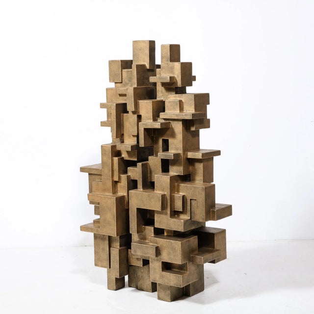 Metal Modernist Isometric Grid Sculpture in Patented Gold Finish by Dan Schneiger For Sale - Image 7 of 13