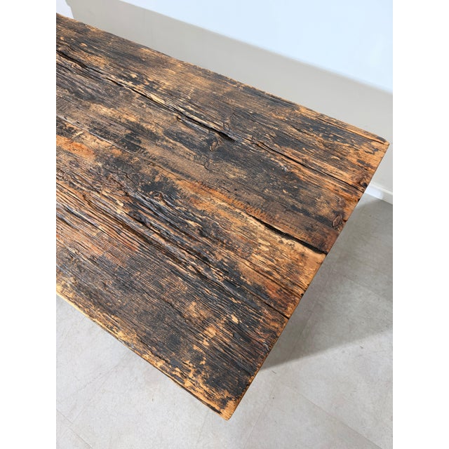 Large Rustic Brutalist Dining Table in Wood For Sale - Image 5 of 7