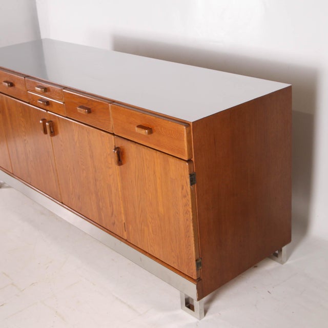 Tan Sideboard in Oak and Brushed Aluminum, 1980s For Sale - Image 8 of 18