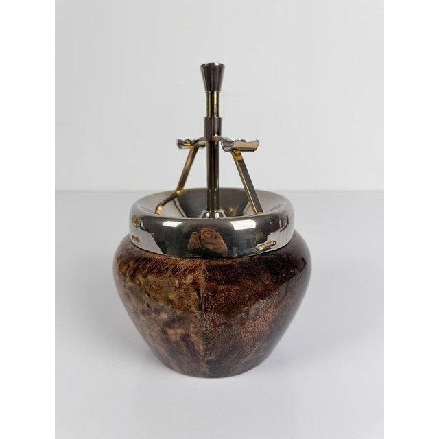 Vintage Push Down Ashtray in Chromed Brass and Goatskin from Aldo Tura, Italy, 1950s For Sale - Image 13 of 18