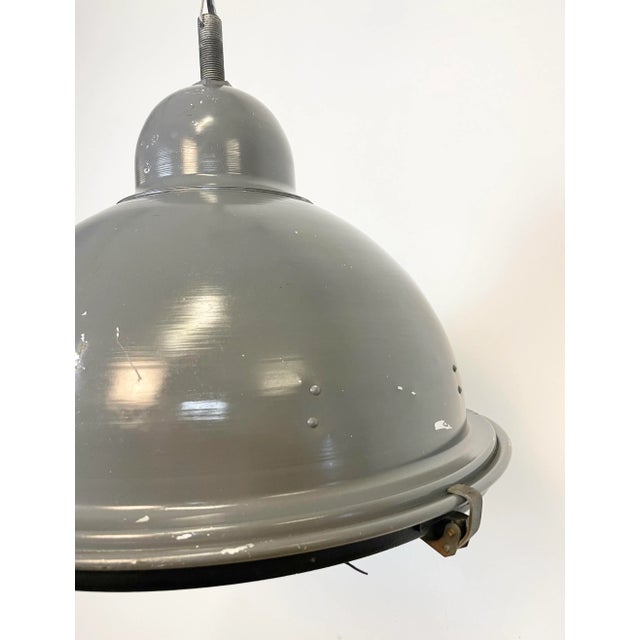 Industrial Grey Pendant Lamp with Clear Glass Cover, 1970s For Sale - Image 6 of 16
