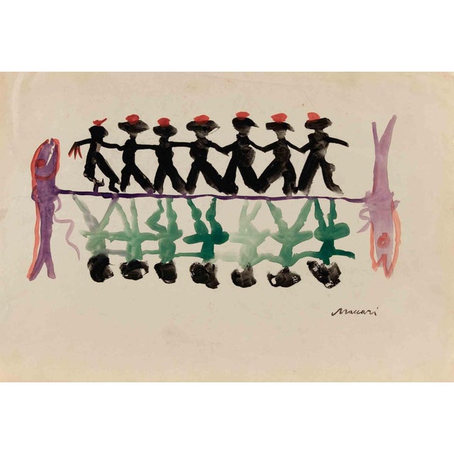 Mino Maccari, The Dance of the Fishes, Drawing on Paper, 1930s For Sale