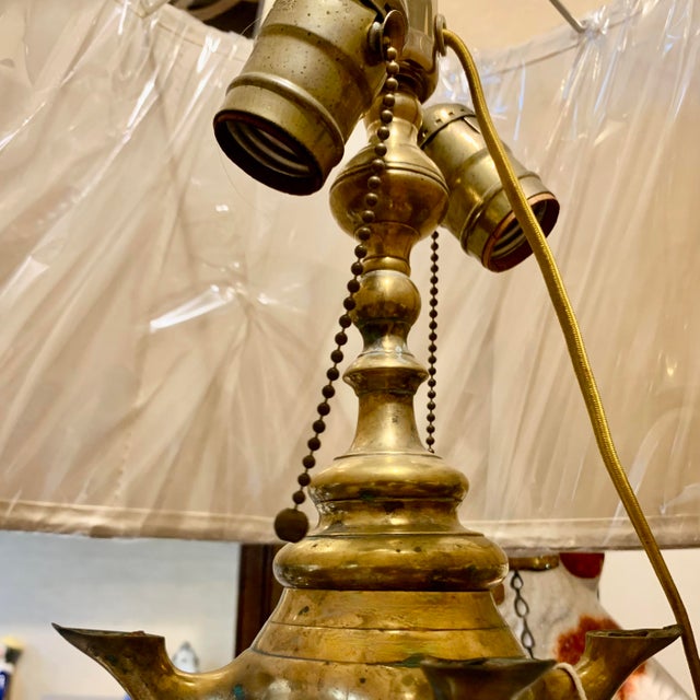 Antique Continental Brass Oil Lamp For Sale - Image 6 of 11