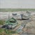 This marine painting by Jean-Paul Guinegault captures a suspended moment on a peaceful coast at low tide. Three fishing...