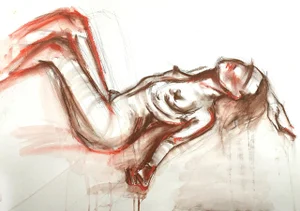 Contemporary Original Expressionist Female Nude Sketch Drawing by Valeriya Serova