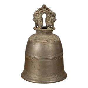 19th Century Burmese Mandalay Temple Bronze Bell with Cast Guardian Lions