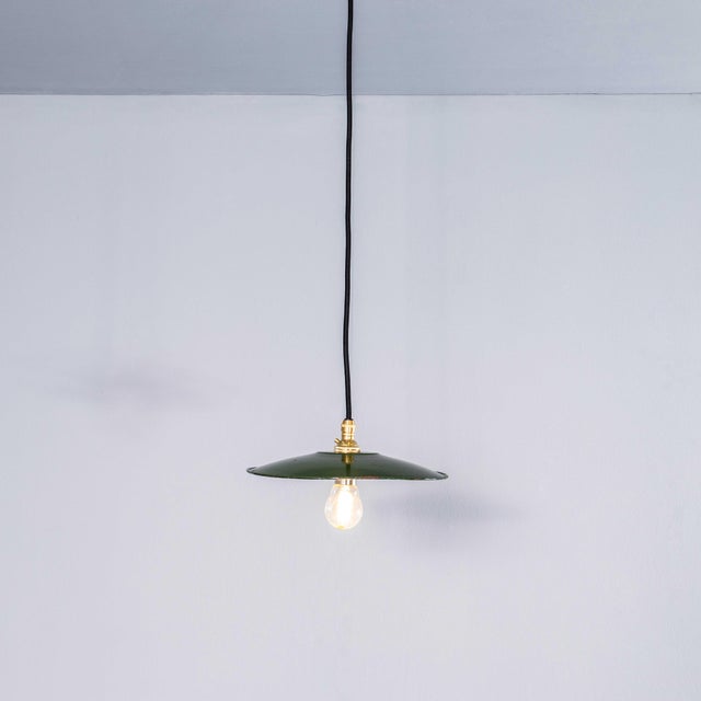 French Green Café Enamel Coolie Light, 1930s For Sale - Image 6 of 10