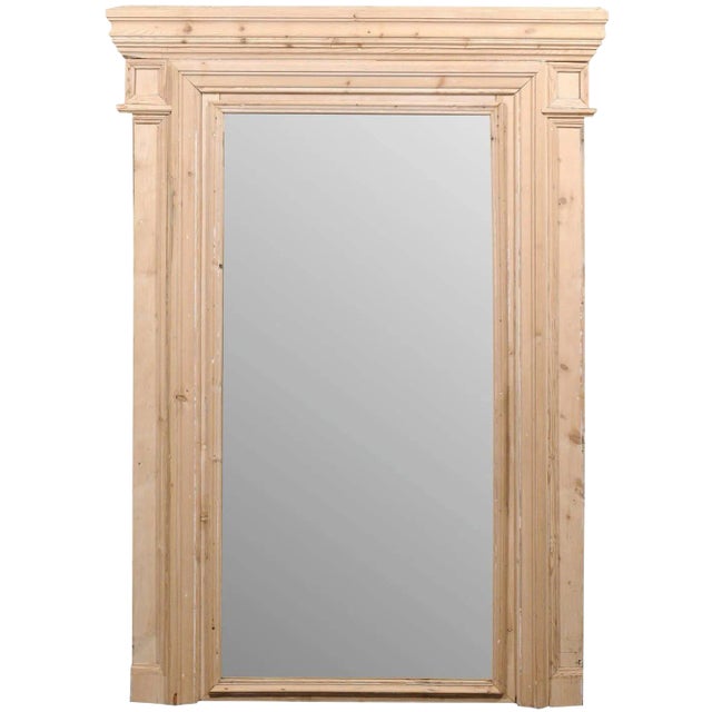 Large French 19th Century Neutral Trumeau Wall Mirror With Natural Wood Finish For Sale
