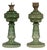 Green Glass Gas Lights with Meander Friezes, a Vintage Near Pair For Sale