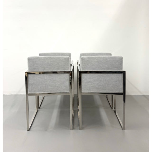 Late 20th Century MCM Palecek Chrome Upholstered Arm Chairs - Set of 4 For Sale - Image 5 of 8