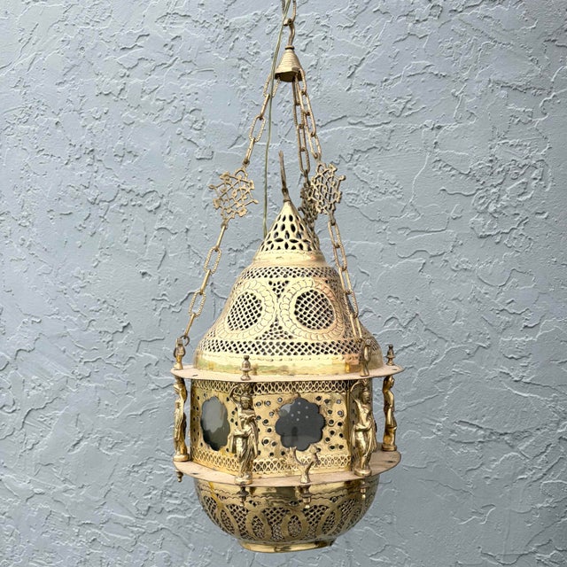 Moroccan Vintage Moroccan Middle Eastern Style Brass Pendant Lamp For Sale - Image 3 of 11