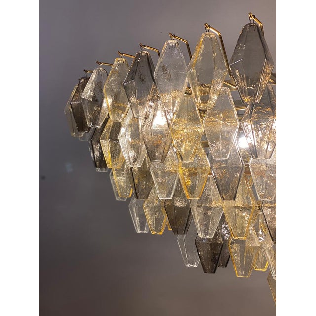 Gold Oval Amber and Grey Poliedri Murano Glass Chandelier or Ceiling Light, 1990s For Sale - Image 8 of 15