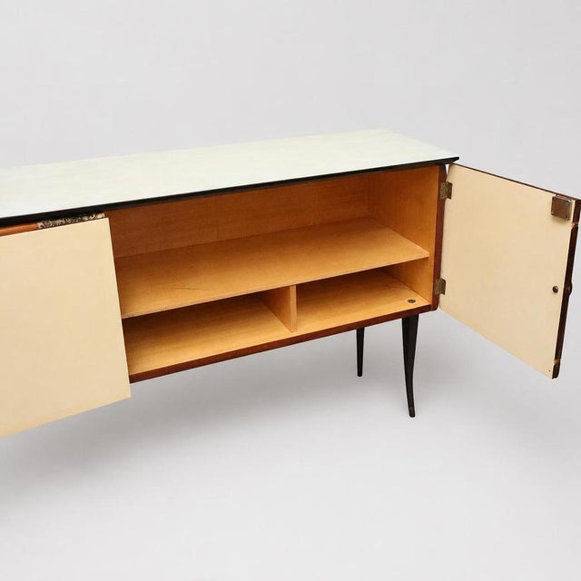 Italian Sideboard with Glass Top in the Style of Vittorio Dassi For Sale - Image 3 of 8