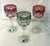 Set of three gorgeous Hofbauer 24%lead crystal goblets in red, green and purple. Made in West Germany. Each measures 7.5"...