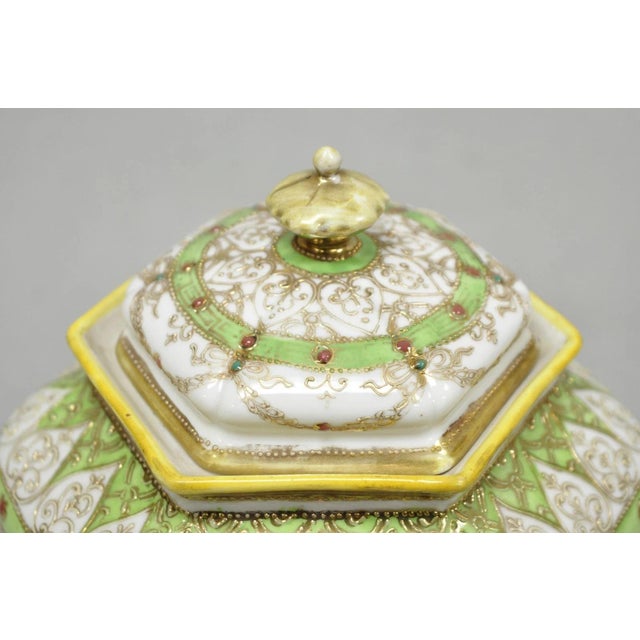 Antique Nippon Noritake Hand Painted Porcelain Gold Gilt Draped Biscuit Jar For Sale - Image 4 of 17