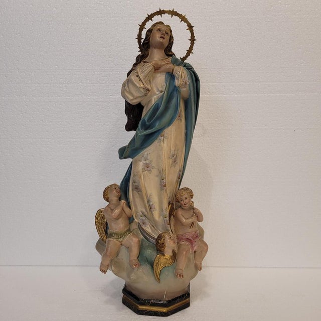 1920s Olot School Artist, Immaculate Conception Sculpture of the Virgin Mary, 20th Century, Wood Pulp For Sale - Image 5 of 18