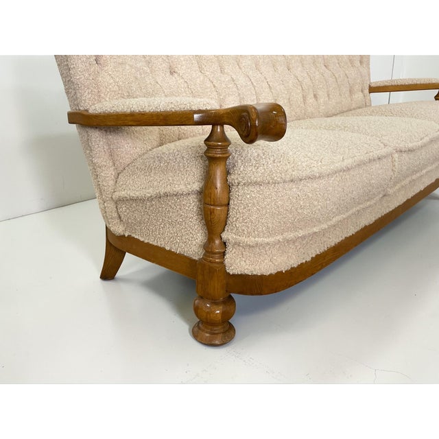 Danish Art Deco Style Three-Seater Sofa in Beige Bouclé, 1950s For Sale - Image 3 of 12