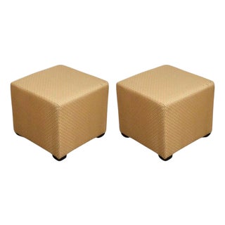 Vintage Cube Upholstered Stools Moroccan Ottomans, Poufs, a Pair For Sale