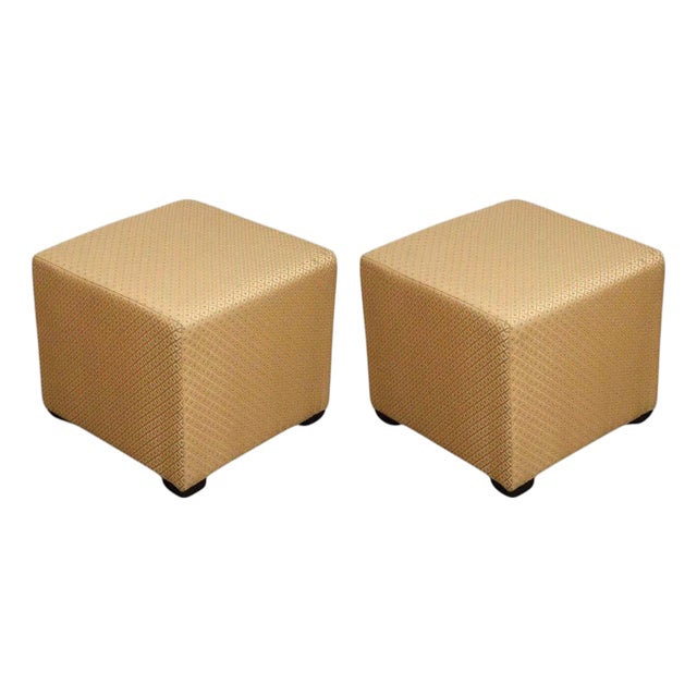 Vintage Cube Upholstered Stools Moroccan Ottomans, Poufs, a Pair For Sale