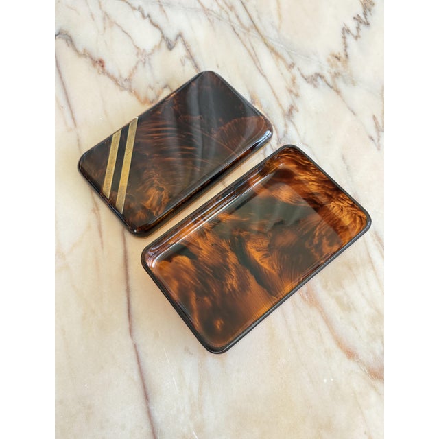 Metal Mid-Century Tortoiseshell Acrylic Glass and Brass Centrepieces from Guzzini, Italy, 1970s, Set of 3 For Sale - Image 7 of 16