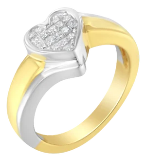 14K Two-Toned Gold Princess-Cut Diamond Heart Promise Ring (1/4 Cttw, H-I Color, I1-I2 Clarity) - Size 6