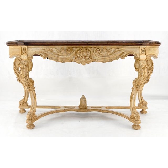 Carved Base Two Tone Burl Walnut Convertible Console Sofa Dining Table For Sale - Image 9 of 12
