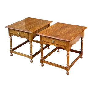 Vintage Pennsylvania House Traditional Solid Oak 1 Drawer Side Tables - a Pair