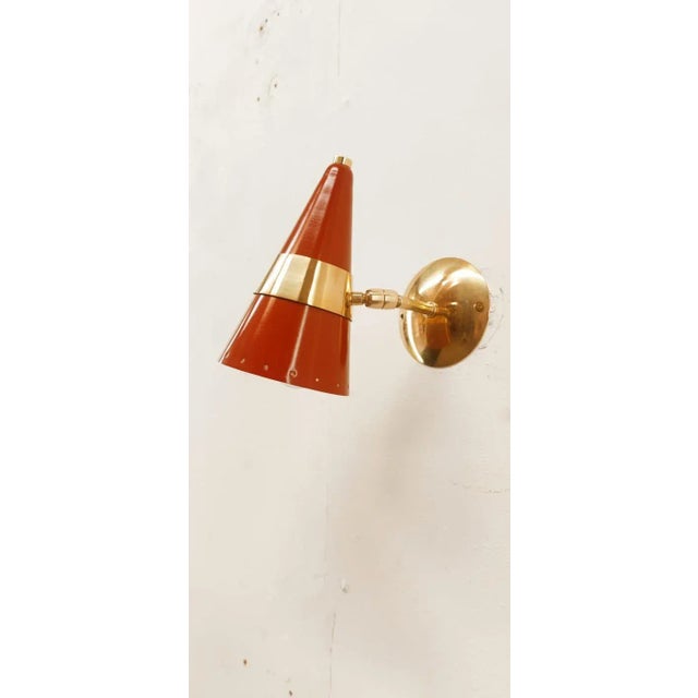 Red & Gold Adjustable Cone Sconce For Sale - Image 3 of 8