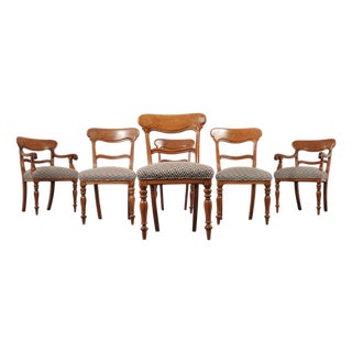 Set of Six English William IV Fruitwood Upholstered Dining Chairs For Sale