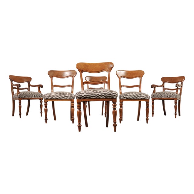 Set of Six English William IV Fruitwood Upholstered Dining Chairs For Sale